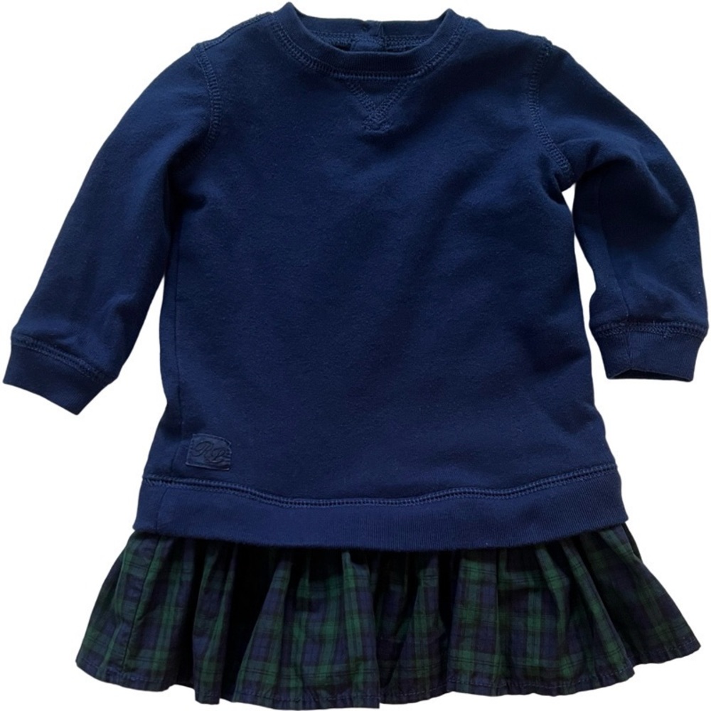 Ralph Lauren Polo sweatshirt ruffle dress navy/green plaid